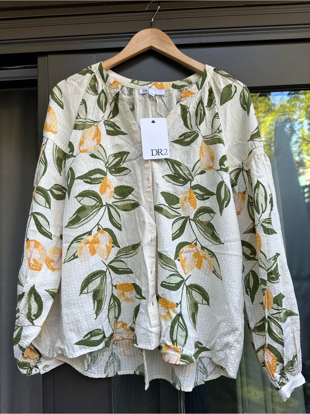 DR2 Cream Button-Front Floral Blouse